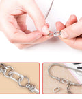 Hands connecting a chain with Your Go To Sterling Silver Oval Clasp Set for Jewelry Making Hypoallergenic Spring Bail Connectors