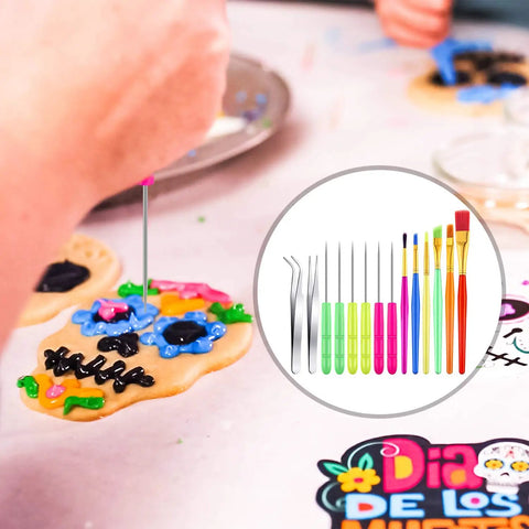 Top Shelf 14 Piece Fondant Cake Decorating Kit featuring hella durable scribe brushes, sugar stir needles, precision baking tweezers in use.