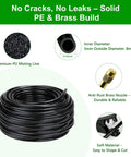 All In One 60 Foot Drip Irrigation System With Solid Brass Connectors And Bendable 360 Degree Tubing, materials shown.