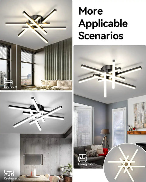 Dope Sputnik Ceiling Light Fixture 52W LED Dimmable with Remote Black Flush Mount Chandelier for Bedroom Kitchen Living Room