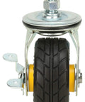 Hardcore Durable 4 X 2 Inch Wide Caster Wheels With Parking Brake 2 Pack, featuring robust rubber tread and metal mount.