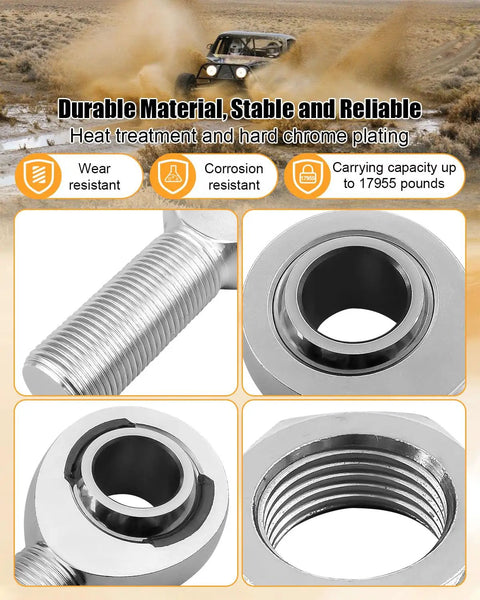 Five Eighth Inch Heim Joints Rod End Kit With Chromoly Joints And Panhard Rod End For Heavy Duty Off Road Suspension And Steering Linkage Built Tough With Durable Heat Treated Steel And Hard Chrome Plating, threaded rod end close-up