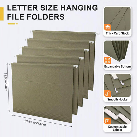Desktop Hanging File Organizer Box With Five Army Green Hanging File Folders Letter Size Portable Office And Home Document Holder