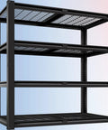 Beefed Up Heavy Duty Garage Shelving System With Four Tier Storage Shelves 2200 Lbs Capacity 40 Inch Wide By 20 Inch Deep By 60 Inch High Industrial Metal Garage Organizer, black metal four-tier wire shelf