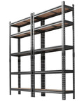 Hella Sturdy Heavy Duty Metal Shelving Rack With Five Adjustable Tiers For Garage And Workshop Storage in black finish.