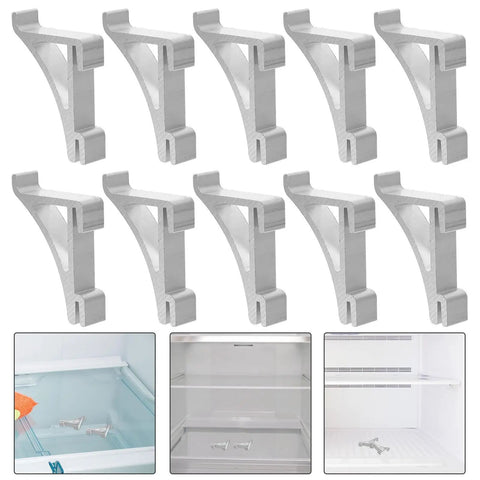 10 Pack Aluminum Freezer Shelf Clips With Polished Surface For Easy Fridge Organization displayed with close-up details