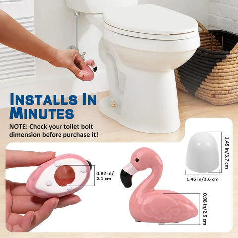 Pink Flamingo Toilet Bolt Covers Set With 2 Ceramic Flamingo Caps And 4 Universal Toilet Screw Cover Caps Totally Fun Bathroom Decor