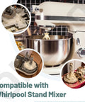Worm Gear Replacement For Whirlpool And KitchenAid Stand Mixers 5 Quart And 6 Quart With Snap Ring 1.8 Ounce Grease And Included Thrust Bearing 9703445 For Durable Gear Drive And Easy DIY Home Kitchen Repair shown with mixer and parts images
