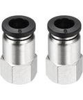 2 Pack Push to Connect Pneumatic Fittings 1/8 NPT Female, Nickel Plated Brass Straight Adapter, front view with black tops