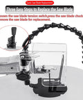 Heavy Hitter 16 Inch Jigsaw With Variable Speed And Led Light, showing quick blade replacement mechanism and tension switch details.