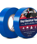 Pro Grade Blue Electrical Tape Waterproof For Insulation And Color Coding Ideal For Home And Industrial Electrical Repairs Up To Six Hundred Volts Three Quarters Inch Wide Sixty Feet Long Per Roll Two Rolls, showing two blue rolls side view