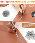 Using Interchangeable Double Head Grommet Kit Pro Grade With Three Eighths Inch And One Quarter Inch Dies on fabric, close-up view