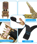 Endless Ratchet Straps No Hook Nylon Tie Downs for Motorcycles and Kayaks, Built Tough Heavy Duty, close-up details shown.