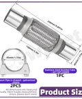 Heavy Duty Universal Stainless Steel Exhaust Flex Pipe Kit With 1.75 Inch Tube, Dual Braided Design, 6 Inch And 10 Inch Length Options