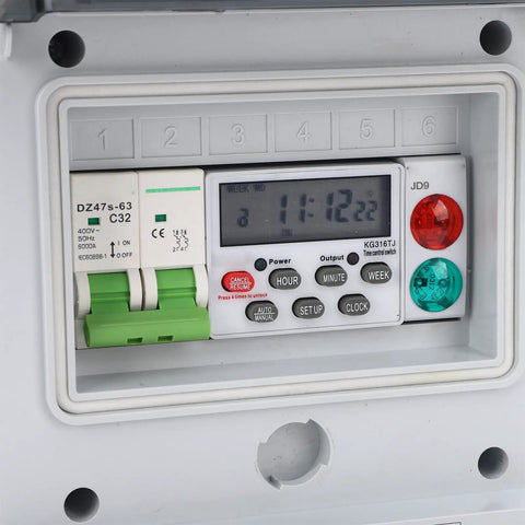 Outdoor Distribution Box With IP66 PVC PA66 Housing And Weatherproof Digital Timer For All Weather Use close-up display