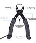 Close-up of link plier from Bike Chain Removal Tool and Repair Kit for Cyclists, Chain Breaker and Link Plier Set, Easy to Use Quick Fix for Broken Chains, Premium Tool Kit with Checker for Riders, showing features like safety catch and anti-slip grip.