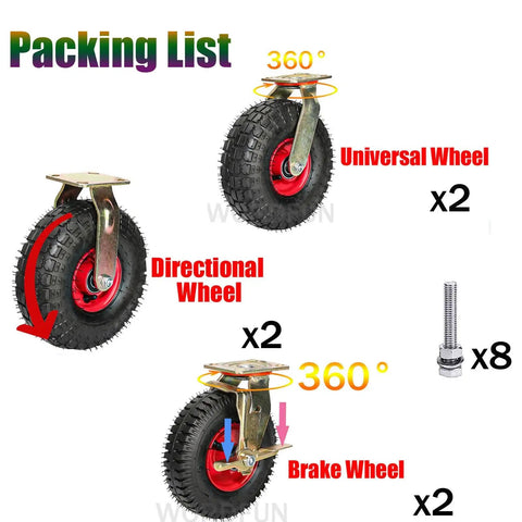 Beefed Up Heavy Duty Caster Wheels With Top Plate Swivel For Carts And Trolleys Rubber Rolling Casters packing list image