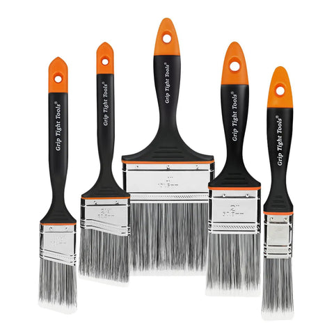 Set of paint brushes featuring the Orange Plus 1-1/2 Inch Paint Brush With Polyester-Blend Bristles for detailed trim work