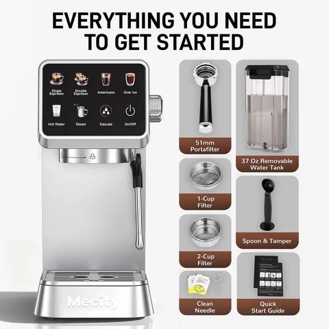 No Stress Touchscreen Espresso Machine With Automatic Milk Frother And 20 Bar Pressure for smooth espresso and americanos on display.