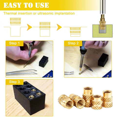 410 Pieces Threaded Inserts Kit For 3D Printing With M2, M2.5, M3, M4, M5, And M6 Sizes, Brass Knurled Nuts, Heat Insertion Instructions
