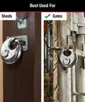 Shrouded Stainless Steel Disk Padlock 2.75 Inch Wide Body Keyed Alike Heavy Duty Indoor Outdoor Storage Lock For Garage Shed And Trailer Pack Of 3 Weatherproof Corrosion Resistant Finish on shed and gate