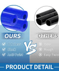 Comparison of high temp silicone vacuum tubing hose in blue versus others, highlighting benefits like odorless and anti-twist features.