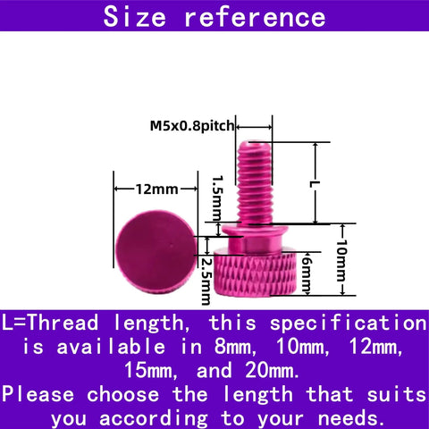 Size reference for Textured M5 Thumb Screws For PC Case And Chassis with dimensions and specifications visible