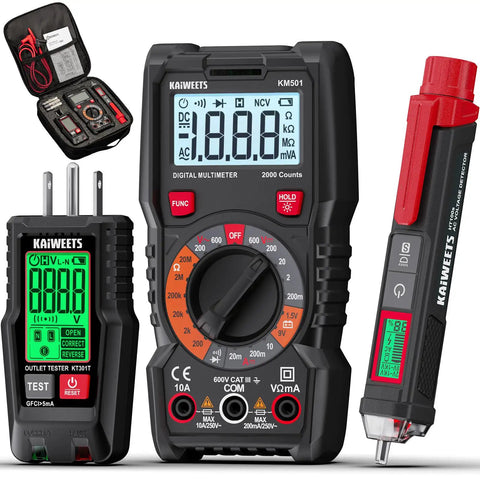 All In One Electrical Test Kit With Digital Multimeter Non Contact Voltage Tester And GFCI Outlet Tester LCD Display And Carrying Case For Electricians DIYers And HVAC Pros