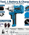 Cordless Drill And Cement Mixer With 2 Speed Torque Control Plus 180 Degree Swivel Handle For Mortar Grout And Wood Drilling Built Like A Tank To Crush Heavy Mixes With Zero Sweat featuring charger and battery.