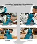 Fafeicy 200W Cordless Mini Bench Grinder Polisher with coarse and fine grinding wheels for pipeline and tool polishing.