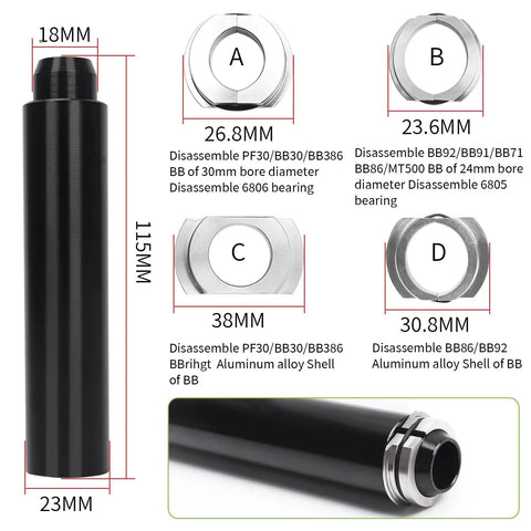 Diagram and parts of Pro Grade Bicycle Bottom Bracket Install And Removal Tool Kit No Fuss With Bearing Press Set For BB86 BB30 BB91 BB92 PF30 92 386