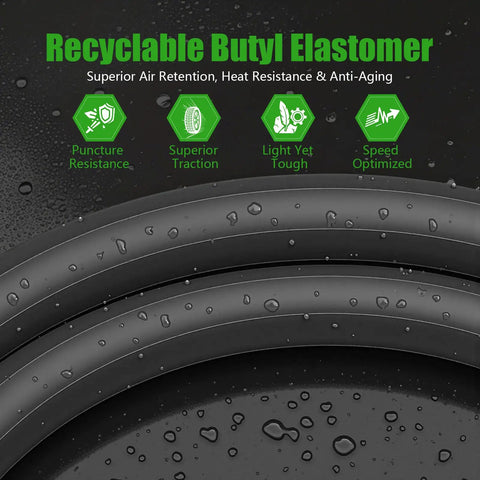 2 Pack Mountain Bike Tires 26x1.95 Folding Replacement With 2 Inner Tubes And Levers Puncture Resistant, wet black butyl elastomer