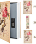 Hidden Book Safe With Combination Lock Vintage Faux Book Safe for Decoration and Secret Storage, showing front, side, back views