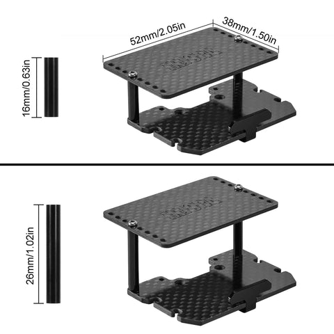 Double Decker Carbon Fiber And Aluminum Battery ESC Receiver Tray For 1 18 Scale TRX4M RC Car Upgrade With Adjustable Height shown