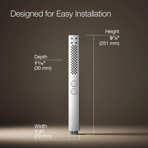 Shift Square Two Function Handshower With 1.75 GPM Flow Polished Chrome Finish dimensions shown for height, depth, width