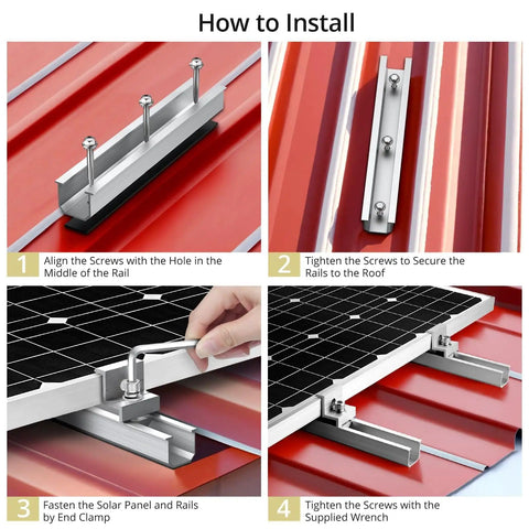 Installation process of Six Pack Solar Panel Mounting Brackets Kit With 7.87 Inch Aluminum Rails And 30mm And 35mm End Clamps