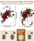 Round Resin Toilet Seat for Bathroom with rose design and dimensions 15.7" x 13.5" for accurate fitting.
