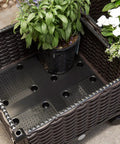 Close-up of Two Piece Rolling Garden Bed Kit With Self Watering Design In Brown Plastic Outdoor Elevated Planter Boxes On Wheels