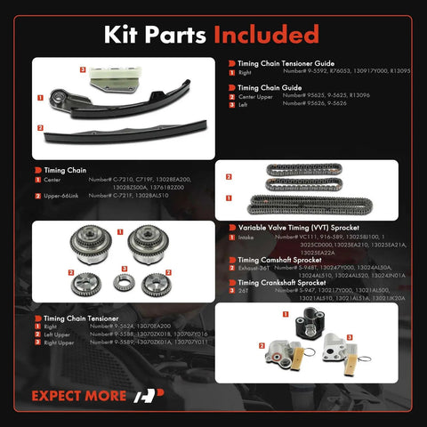 Nissan 14 Piece Engine Timing Chain Kit With Sprocket Tensioner And Guide For V6 4.0L DOHC Engines In Frontier 2005 2019