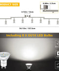 Diagram of Sleek LED Track Lighting Kit 54 Inch Matte Nickel 8 Way Ceiling Track Spotlight System with bulb illumination details.