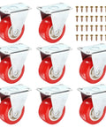 1.5 Inch Red Swivel Caster Wheels Set, 8 Pack PVC Plate Casters With 66 Lb Capacity Each, smooth roll with screws included