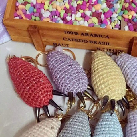 Badass Punk Rock Cat Claw Studs And Screwback Spikes With Matching Screws Dope Gun Black Metal Rivets For Leather Jackets Belts Shoes And DIY Fashion Projects Hella Solid 24 Piece Zinc Alloy Hardware Pack - Set of colorful claw keychains with metal spikes.