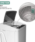No Sweat Full Automatic Portable Washing Machine With Smart Drain Pump And Auto Water Control Compact Laundry Washer showing top view and control panel.