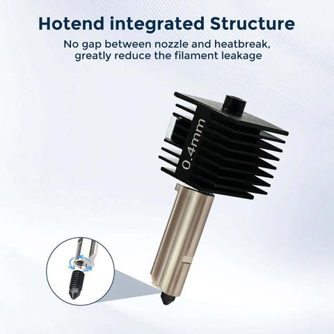 2 Pack A1 Mini A1 Hotend Kit With 0.4mm Hardened Steel Nozzle showcasing integrated structure for Bambu Lab A1 and A1 Mini printers.