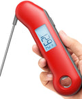 Professional Meat Thermometer For Grill, Candy, And BBQ With Instant Read, Speedy Half Second Read, red and gray body in hand