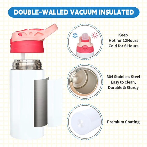 Six Pack 12 Oz Sublimation Tumbler Blanks For DIY Heat Press Crafting Totally Fun Kids Sippy Cups Stainless Steel Water Bottles