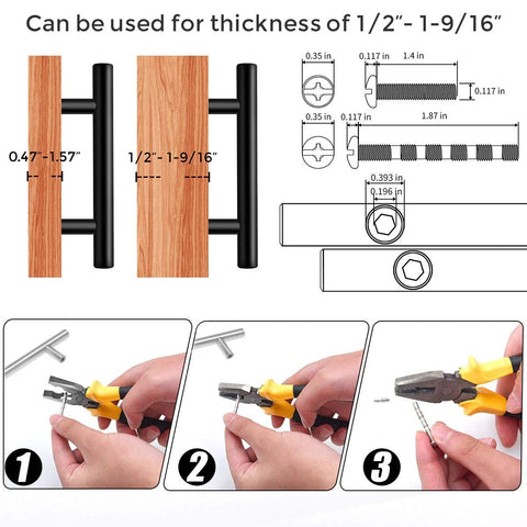 Installation guide for 30 Pack 6 Inch Cabinet Pulls Matte Black Stainless Steel for Kitchen Drawers with hole spacing diagram