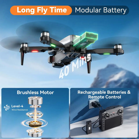 Dope Camera Drone With 4.5 Inch LCD Remote, foldable 1080P HD quadcopter, modular battery, brushless motors, remote control shown