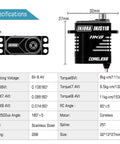 Specifications of 11kg Coreless High Torque RC Servo For 1/18 And 1/24 Scale RC Cars With Bottom Wire Exit 25T Spline