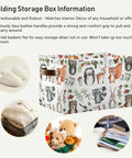 Large Foldable Storage Bin Basket With Easy Grab Reinforced Cotton Rope Handle Collapsible Fabric Laundry Hamper with woodland animals pattern